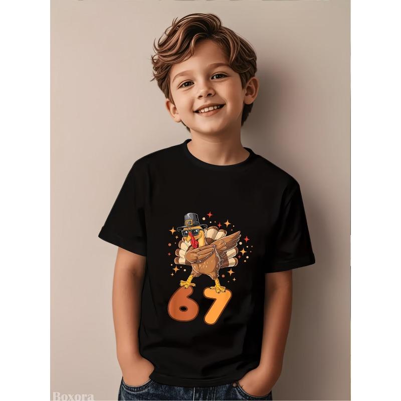 Boys Crewneck T-Shirt, Thanksgiving Turkey Print 110
