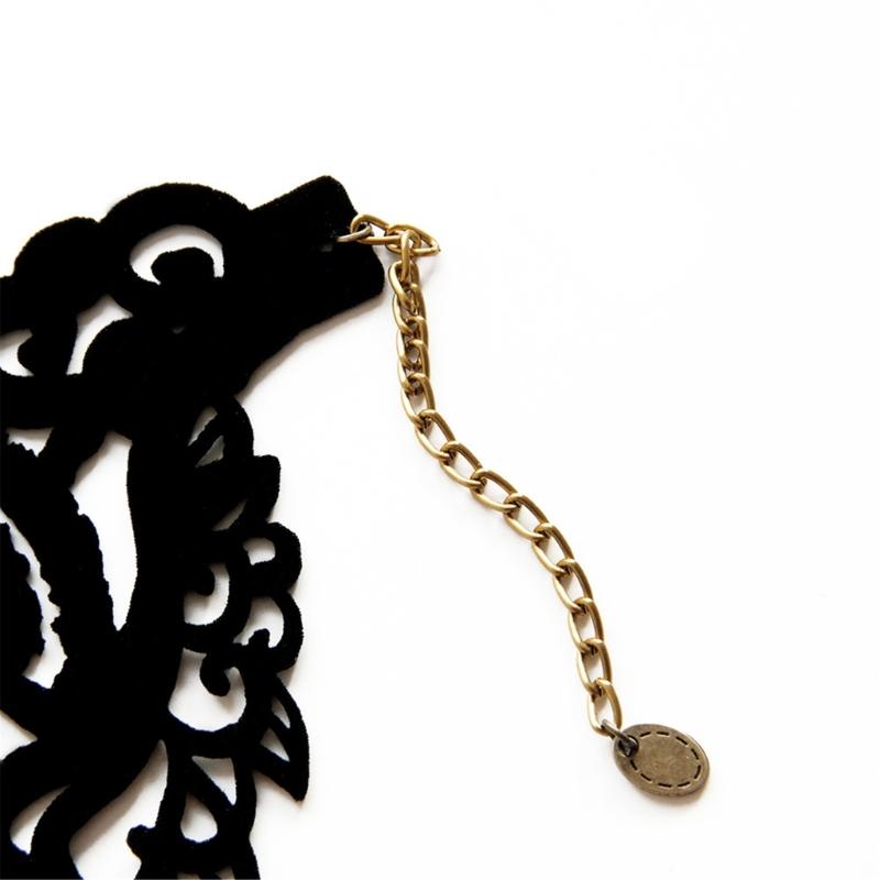 Gothic Black Lace Bracelet with Finger Rings Steampunk Vampire Wristband Halloween Victorian Costume Accessories