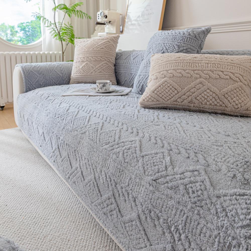 

Зимний Новый Осенне-Зимний Плюшевый Чехол для Дивана Гостиная Всевключающий Универсальный Чехол-Полотенце для Дивана Двустороннее Плюшевое Покрывало 110*210cm серый