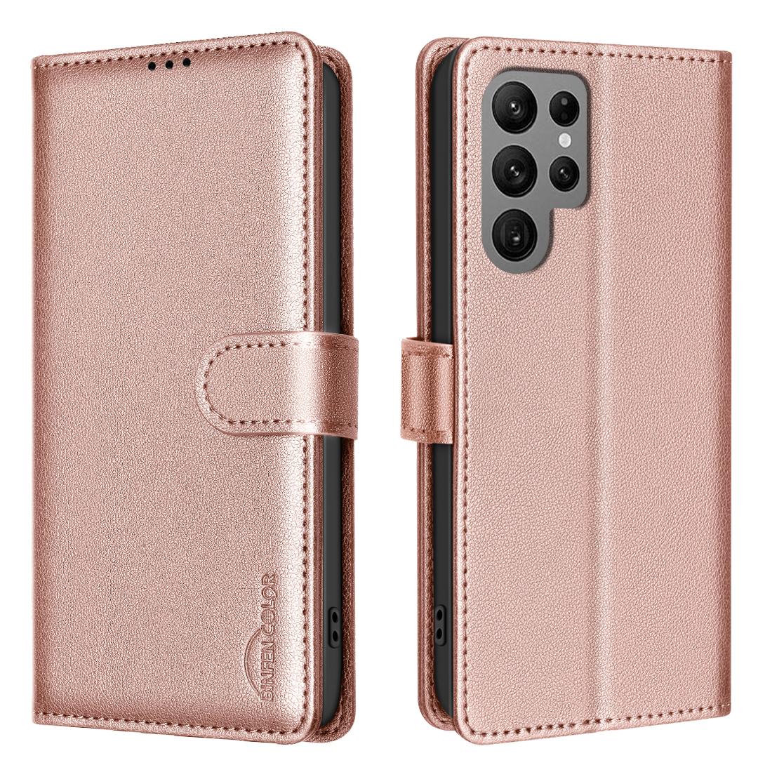 

BINFEN COLOR BF32 For Samsung Galaxy S22 Ultra 5G Case Litchi Texture RFID Blocking Leather Phone Cover C