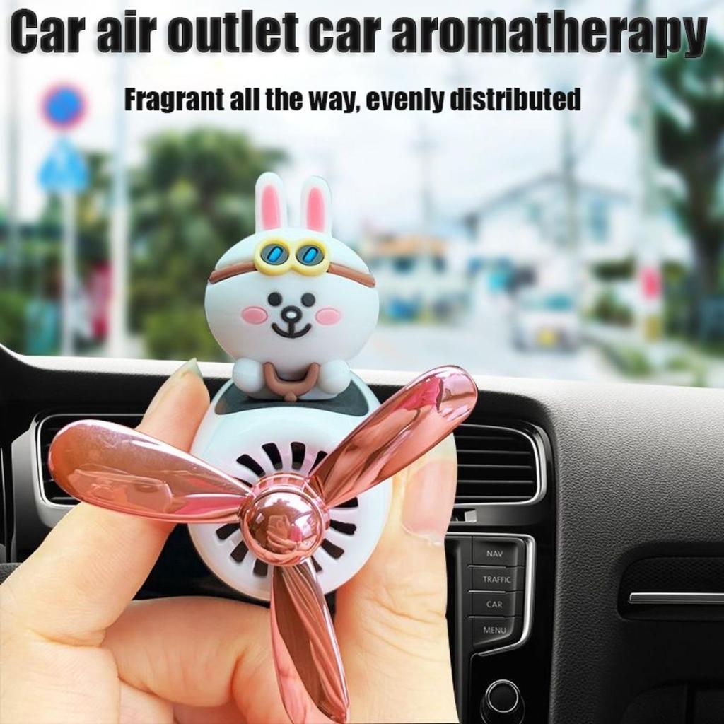 Cartoon Car Air Freshener with Propeller Fan, Magnetic Vent Clip Aromatherapy Diffuser with 2 Free Scents