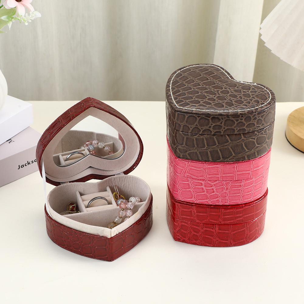 Leather Heart Jewelry Organizer With Flip Lid For Gift Weddings Travel