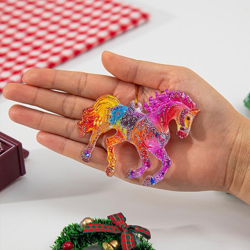 Acrylic Christmas Tree Pendant 2D Plane Horse New Year Decoration Christmas Tree Hanging Ornament Navidad Party Charms Supplies