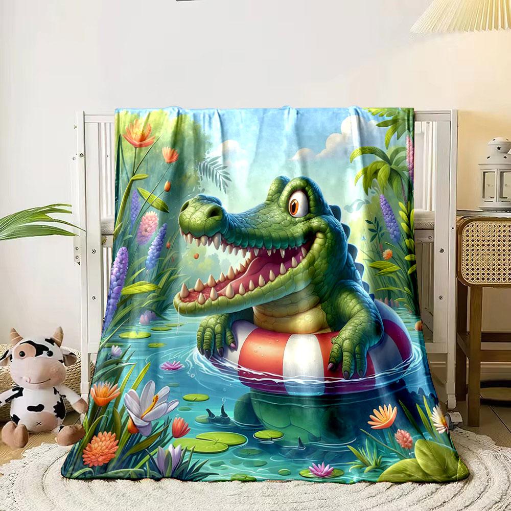 Cheerful Crocodile in a Colorful Pond print blanket soft and cozy perfect for the living room bed sofa or a nap,gift