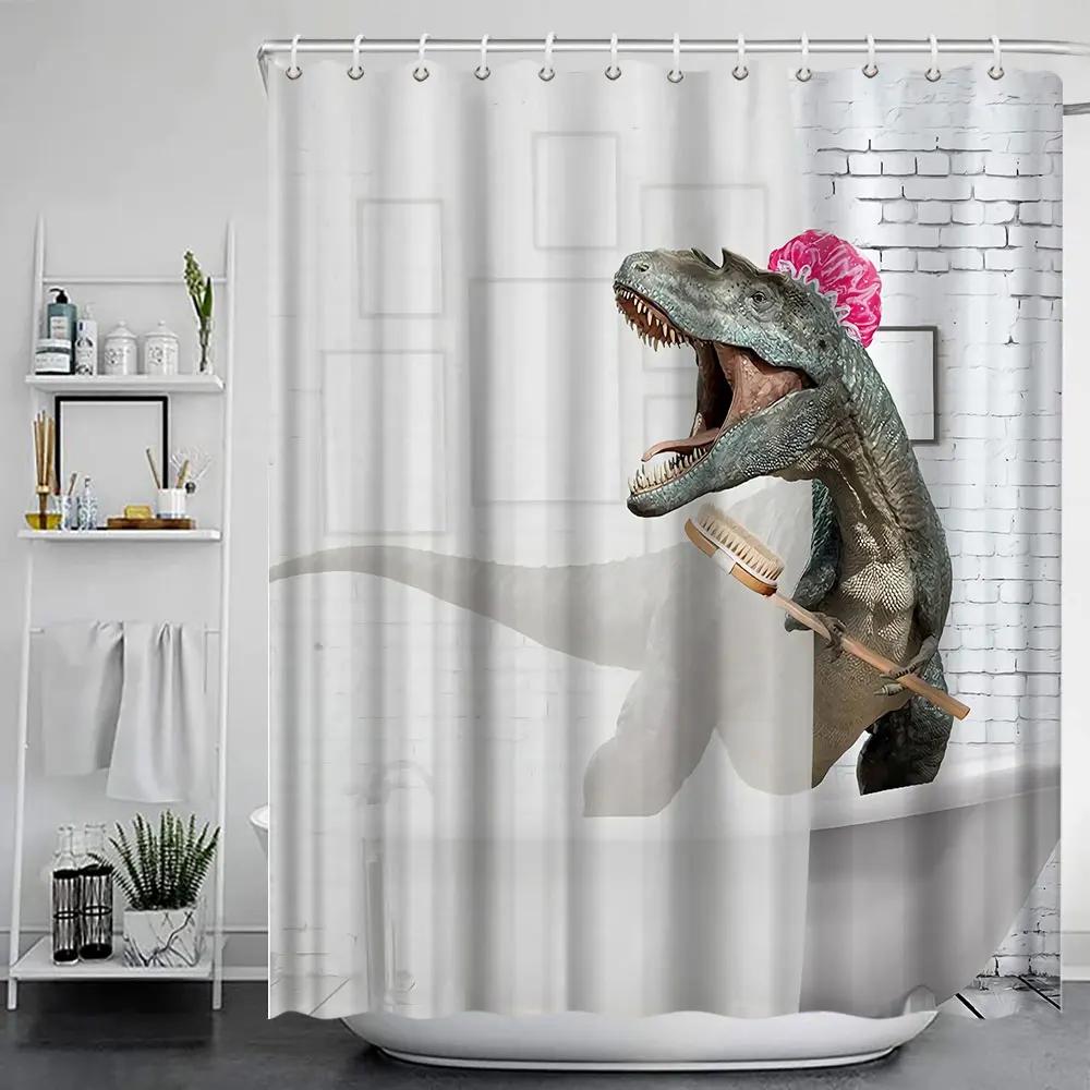 Funny Cat Shower Curtain Fun Animal In Bathtub with Fish Cloth Fabric Shower Curtain Hilarious Pet Bathroom Decor Set with Hooks