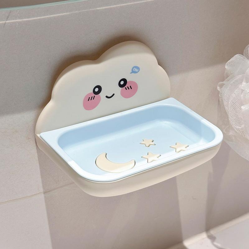 Kreative Wolkenform Seifenbox Entwässernd Rutschfest Seifenschale Wandmontiertes Badezimmerzubehör Niedlicher Seifenhalter für Zuhause Bad