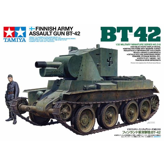 Tamiya 1/35 Military Miniature Series No.318 Finnish Army Assault Gun BT-42 Plastic Model 35318 Pre-colored Small