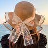 New bow lace straw hat women's summer seaside beach vacation sun hat large brim sun protection hat