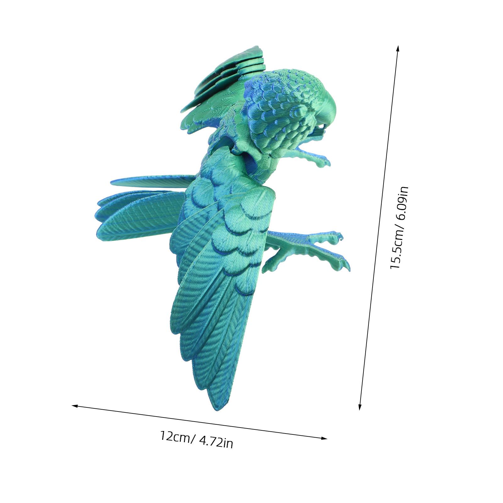 

3D Printed Parrot Statue Realistic Lifelike Bird Decoration with Movable Wings Flexible Joints for Kids Home Office Desk Decor зелёный