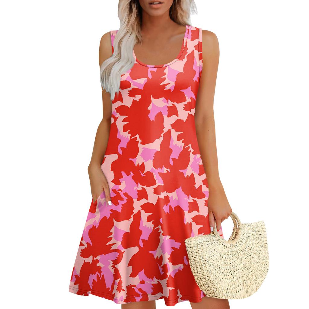 Dámské letní ležérní šaty s U výstřihem, kapsou na zavazování a oblíbeným květinovým potiskem