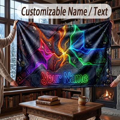 Neon Colorful Theme Throw Blanket Custom Name Text Personalized Blanket Soft Cozy Blanket for Home Sofa Bed