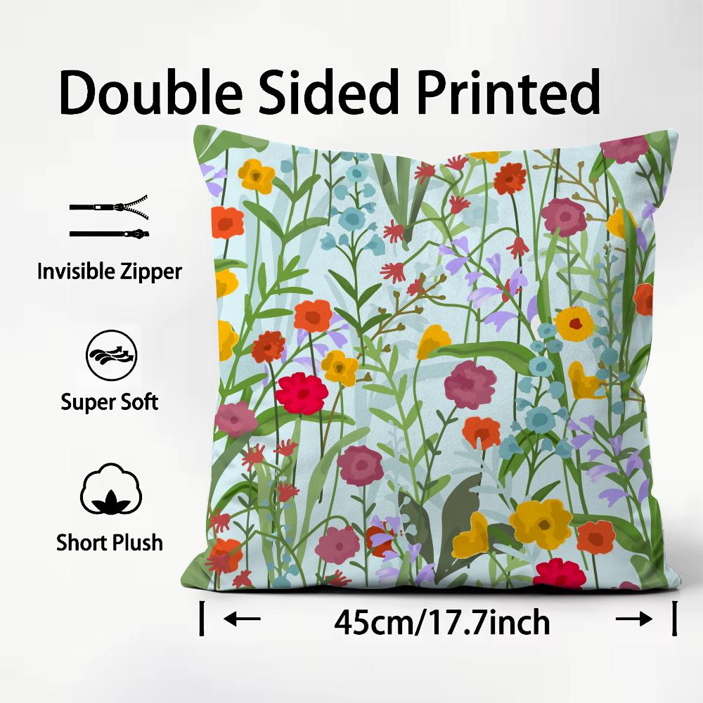 Spring Wildflowers Cushion Cover Premium Comfort Reversible Pillow Cover - Dual - Use Design for Home & Car
