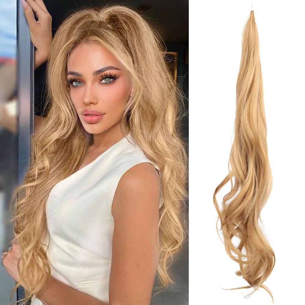32 palcové elastické predlžovanie vlasov do chvosta s dlhým zmiešaným blond čiernym chvostom pre ženy na každodenné použitie