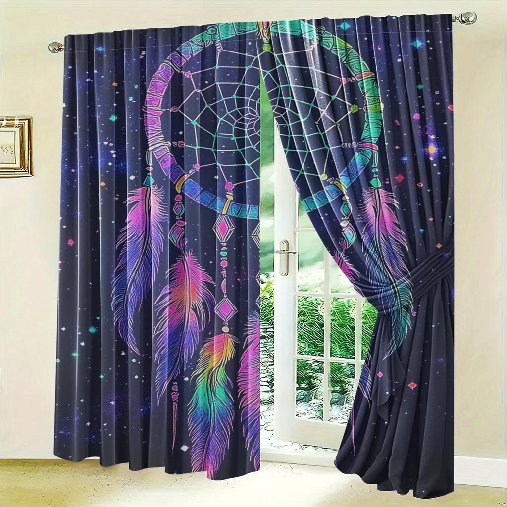 2pcs Classic Style Polyester Dreamcatcher Blackout Curtains   with Grommets   for Bedroom & Living Room
