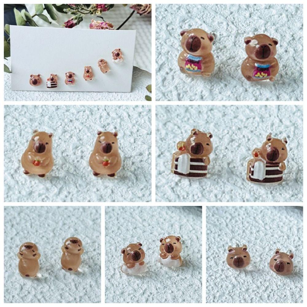 Cartoon Mini Ear Studs Transparent Capybara Stud Earring Retro Carnival