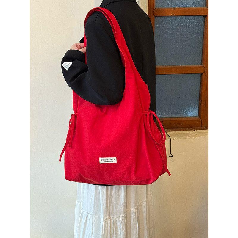Girls' Style Lace-up Large-capacity Tote Bag with Bow on The Shoulder and Underarm Strap, Backless Bag, Vest-style Bag