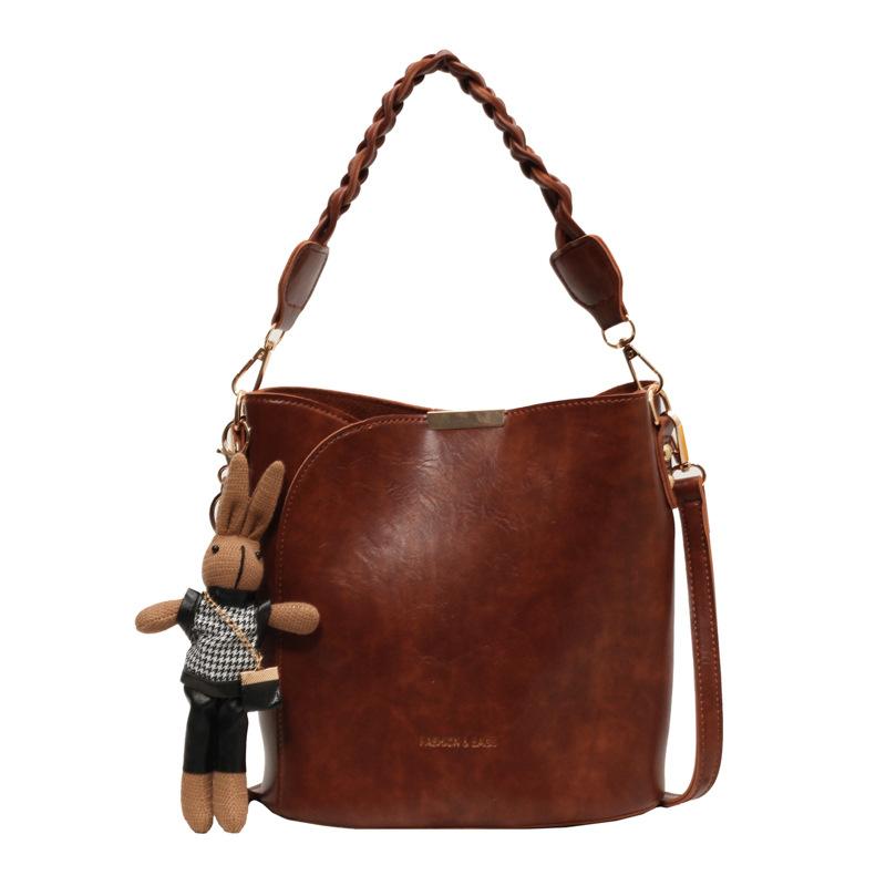 

Сумка-ведро кроссбоди ретро нишевая сумка женская новая высококачественная текстура универсальная портативная сумка-ведро коричневый