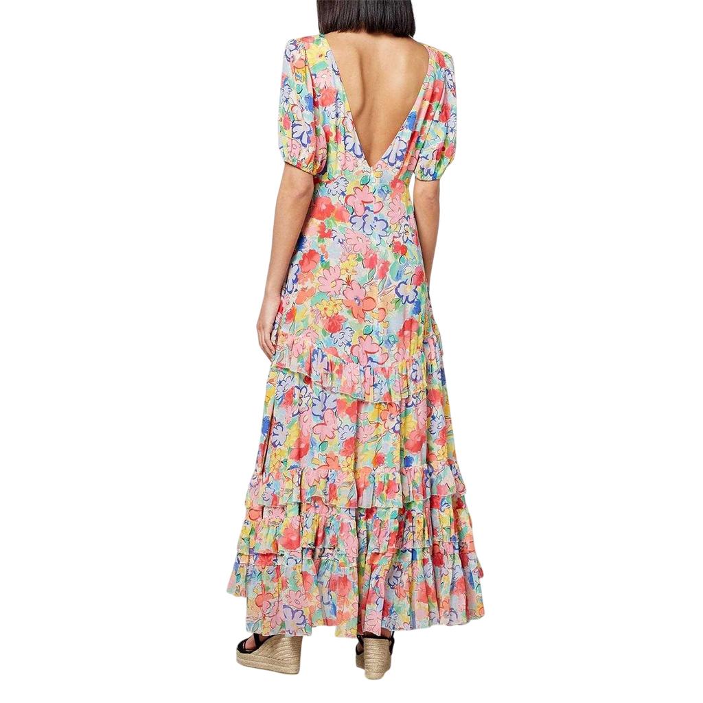 RIXO Womens/Ladies Floral Silk Puff Sleeve Maxi Dress