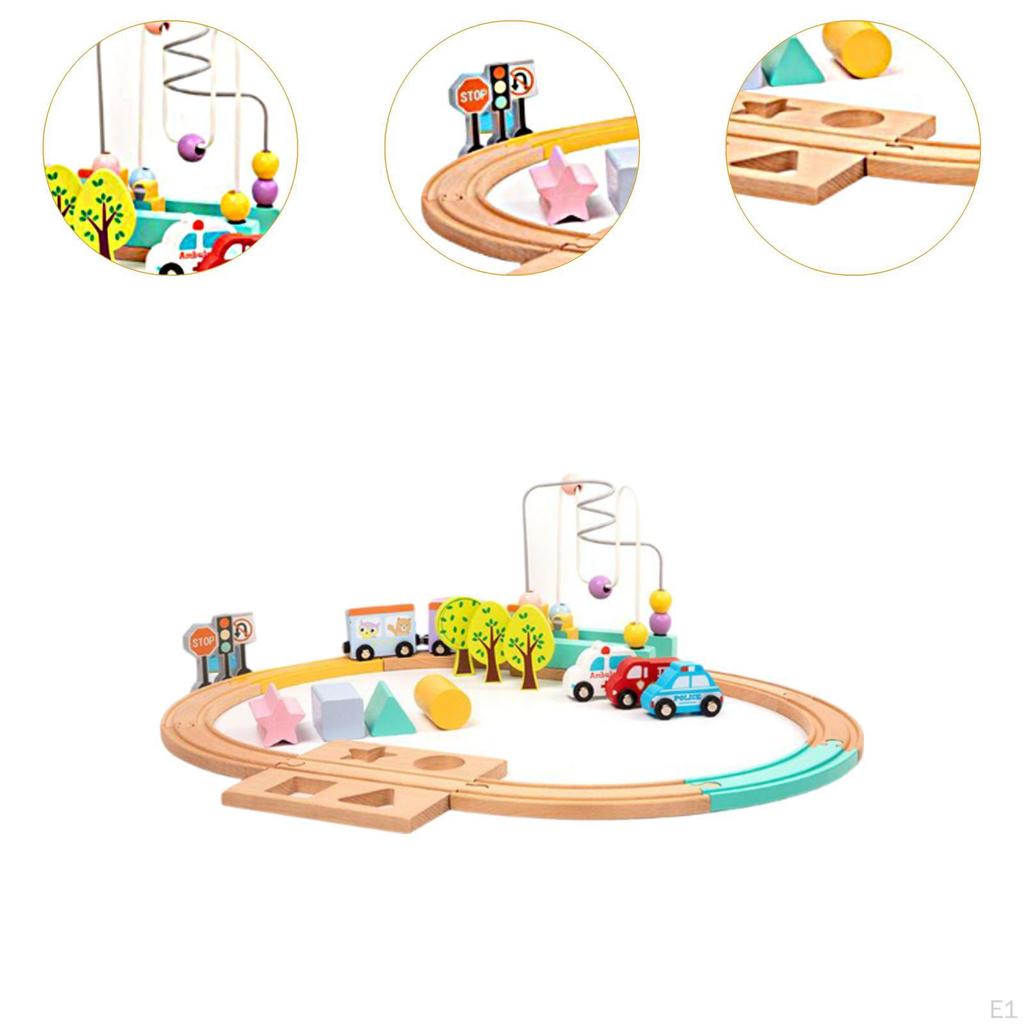 Wooden Train Track Toy Set Cartoon Playset for Children 2 Years + Boys Girls