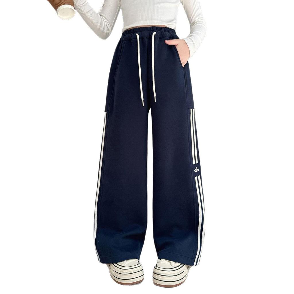 Dziewczęce Spodnie Dresowe Sportowe z Prostymi Nogawkami - Jesień/Zima, Pluszowe, Chłodny Luźny Krój dla Dużych Dziewczynek