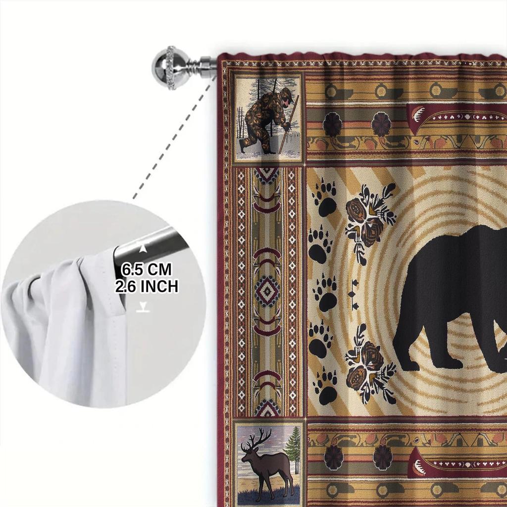 Panels American Country Bear Patterned Curtains Versatile Design Suitable Any Style Creating Peaceful Living Space Curtain Made Of Polyester Washable