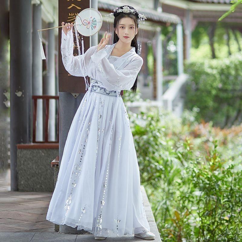 Traditioneller roter taillenlanger Rock im chinesischen Stil mit weiten Ärmeln, eleganter Feenalltag, Damenanzug