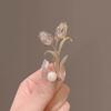 Women Brooch Sparkling Cubic Zirconia Imitation Pearl Decor Tulip Design Lapel Pin Sweater Scarf Holder Jewelry Accessories