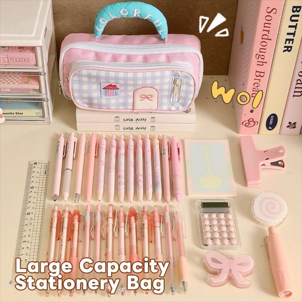 Large Capacity Dopamine House Pencil Bag Embroidered Pen Pencil Case Stationery Storage Bag  Kids