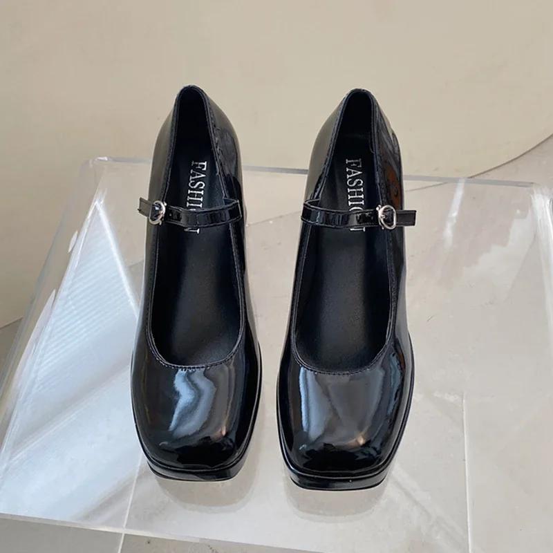 Fashion Patent Leather High Heel Mary Jane Shoes Women Elelgant Buckle Strap Platform Pumps Woman Chunky Heels Punk Lolita Shoes Female