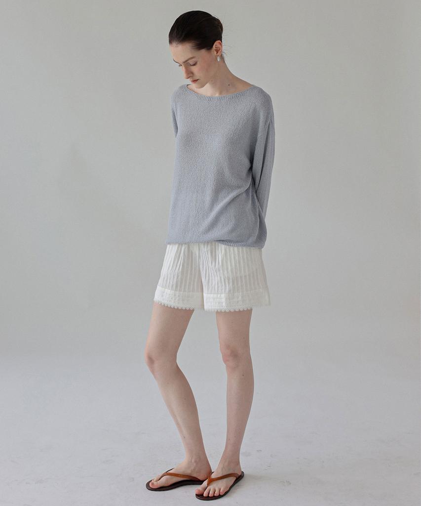 Keullaepeu Linen Boucle Boat Neck Knit_Blue Gray