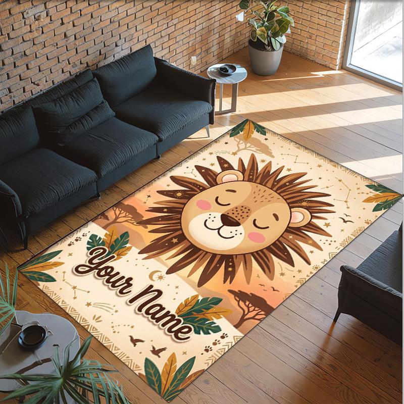 Leopard Theme Crystal Velvet Floor Rug Personalized Custom Name Text Warm Carpet Home Decoration
