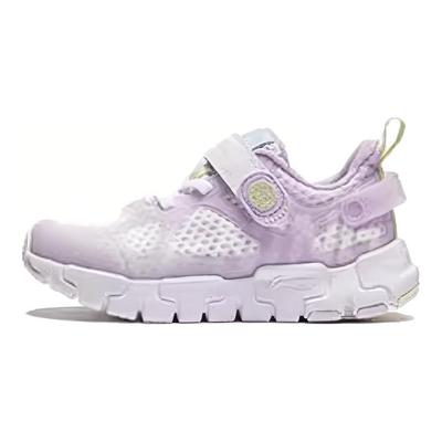 Li Ning Wygodne Proste Antypoślizgowe Odporne na Zużycie Codzienne Buty Trampki Dziecięce Fioletowo-Białe YKAU028-6