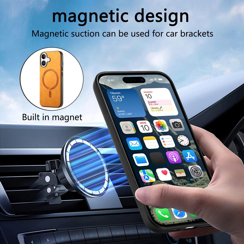 B1 For iPhone 16 Plus Leather Back Case Compatible with MagSafe Skin-Touch Phone Cover