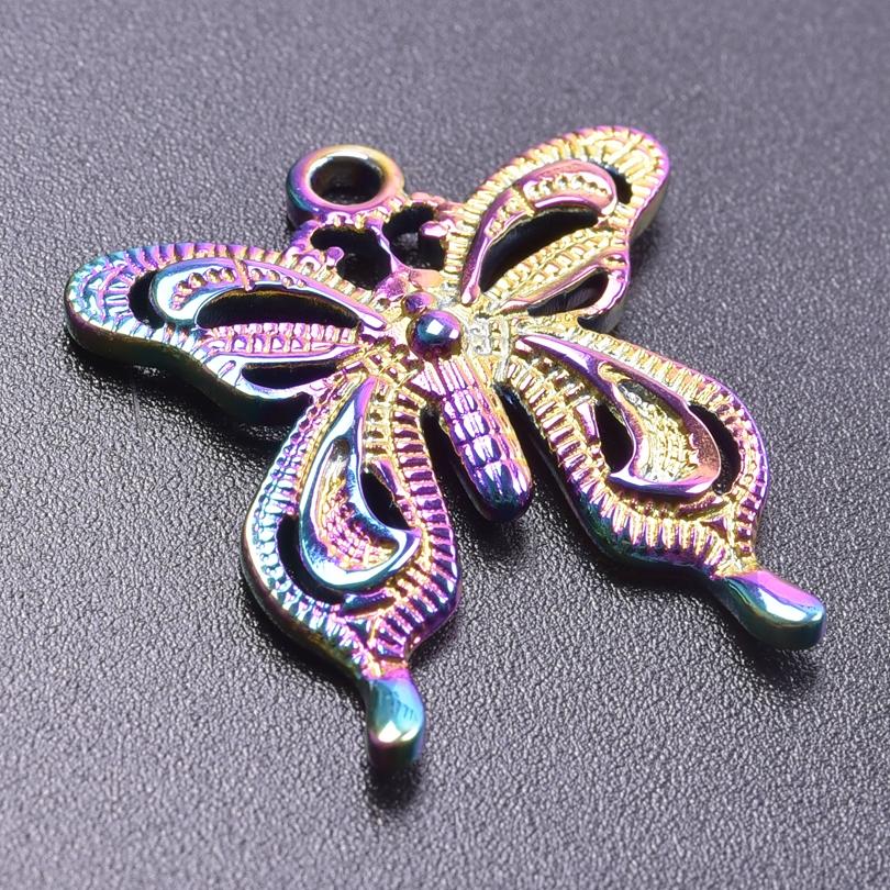 Fashion Rainbow Color Stainless Steel Butterfly Charms For Jewelry Making Supplies Animal Pendant Charm Bee Wolf Insect Findings