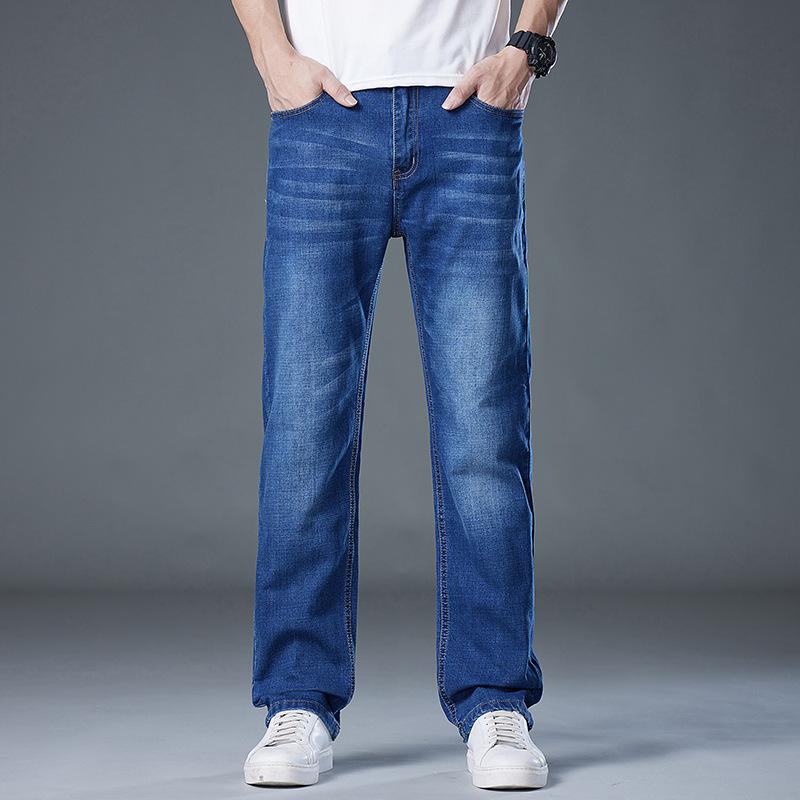 Autumn/Winter Heavyweight Plus Size Men's Jeans High-Waisted Slim-Fit Skinny Trousers Stretchy Thick-Weave Trousers for Larger Builds