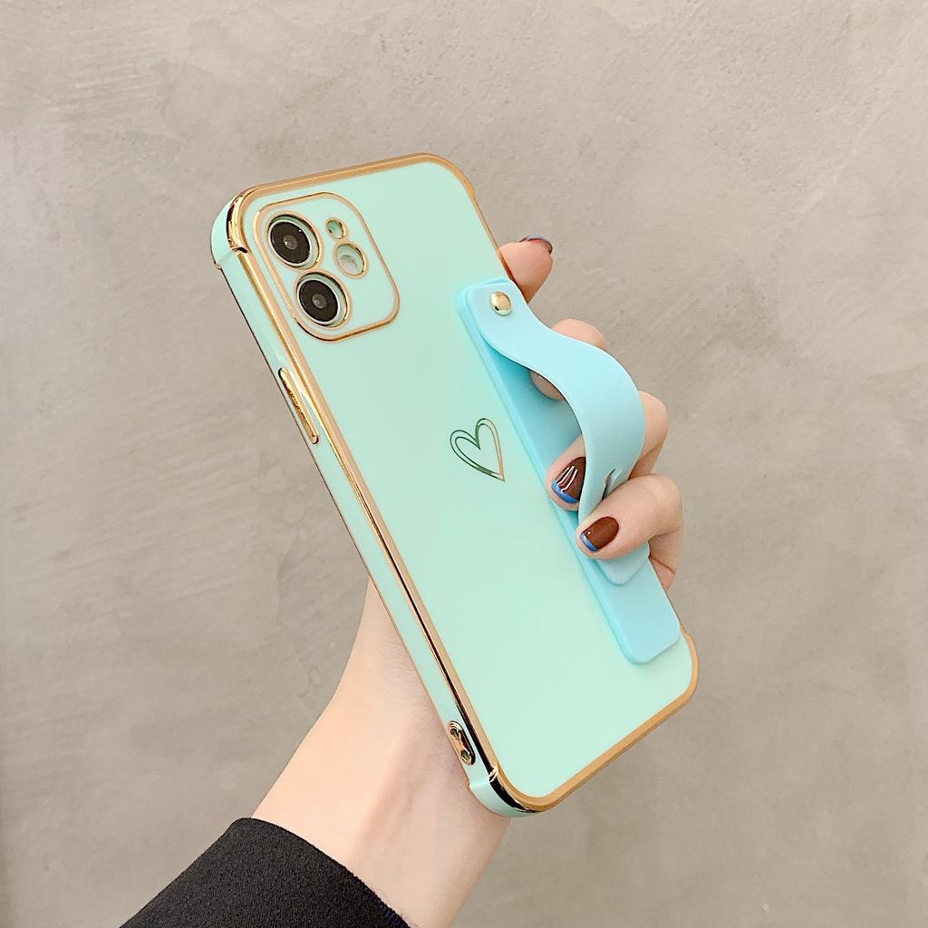 Straight edge electroplating love wrist strap for iPhone17 mobile phone case 16 Apple 15promax all-inclusive soft case XS