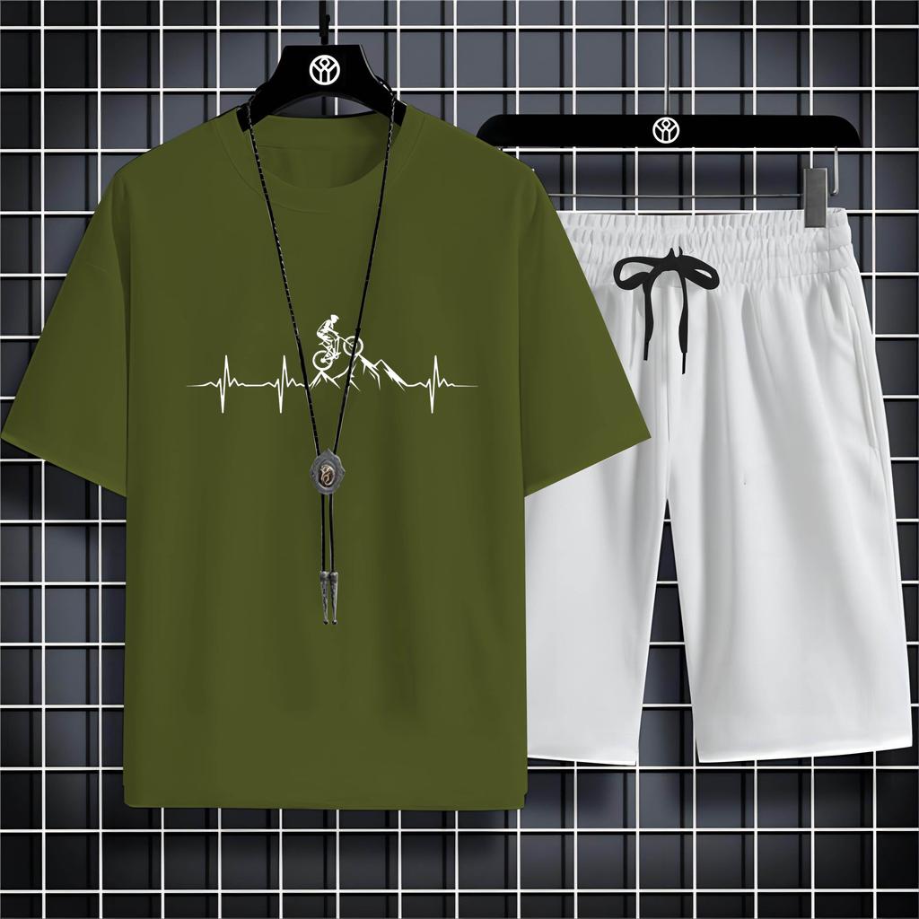 Letní móda Venkovní sportovní styl 2D kreslený potisk na kolo Pánské tričko s výstřihem a výstřihem kalhoty Pohodlné rychleschnoucí