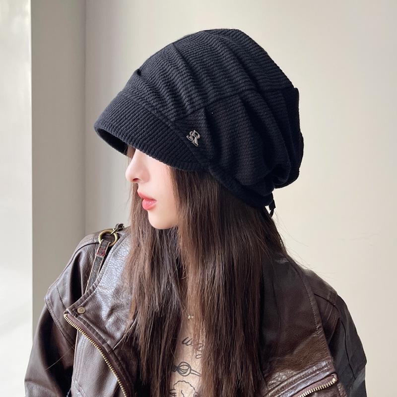 

Осенняя женская ретро шапка бини в корейском стиле - Большой окружности, стройнящая лицо, теплая и универсальная. One Size чёрный