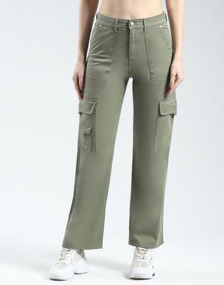 Womens Solid Straight Fit Cargo Green 28