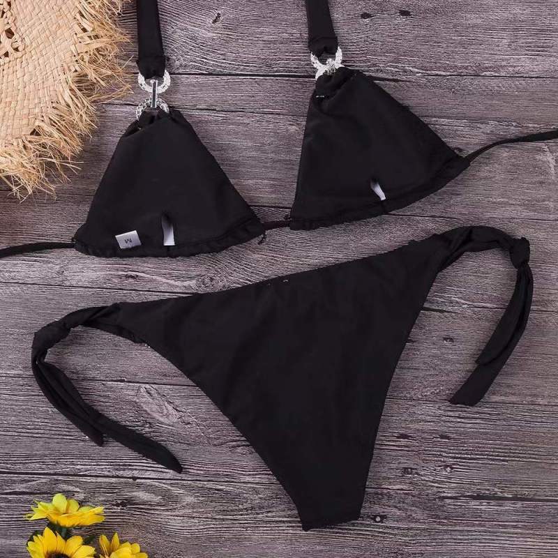 Damen-Bikini-Neckholder-Badeanzug, Bandage, separater Strand-Bikini-Set, Badeanzug mit niedriger Taille