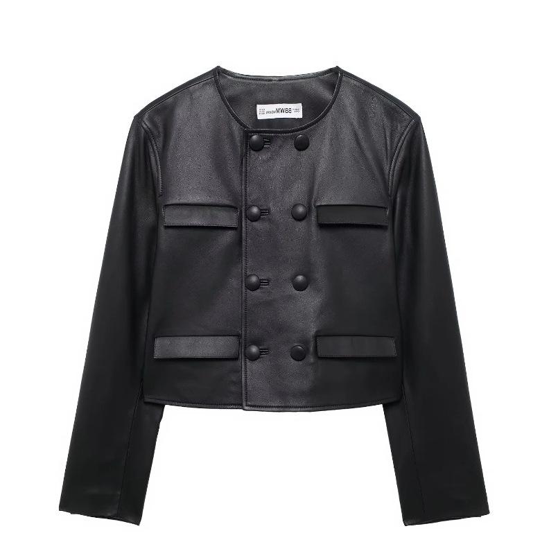 TAOP&ZA Women's Spring Faux Leather Jacket & Skirt Set with Pockets