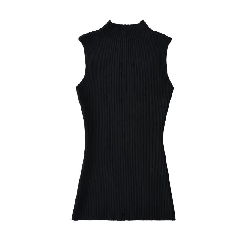Women s French Green Knit Vest - Slimming Sleeveless Camisole with Half-High Neck Small