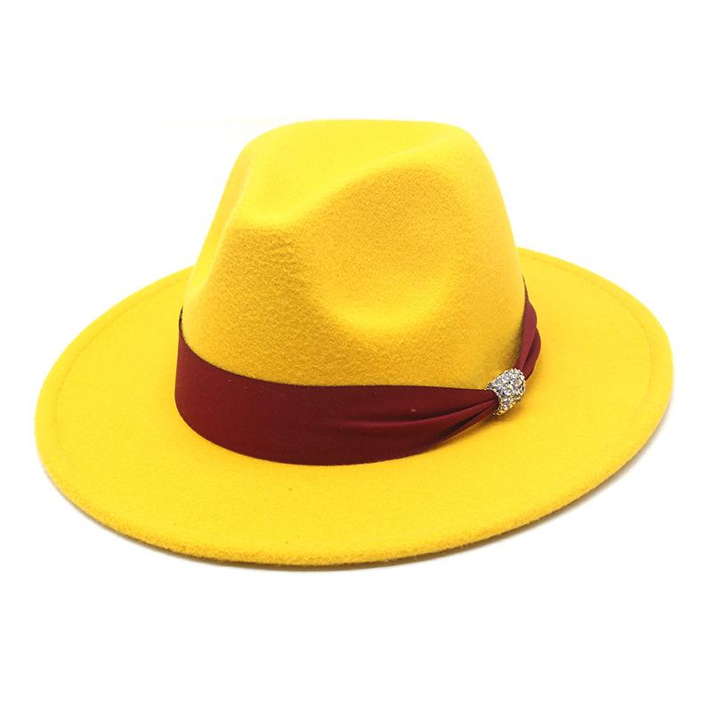 New Fashion Women Men Wide Brim Felt Jazz Fedora Hats Solid Color Party Trilby Wedding Hat Autumn Winter Hats 56-58-60CM