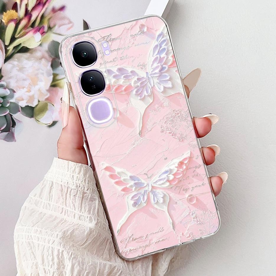 For Vivo Y200 5G Case Vivo V40 Lite Beautiful Butterfly Painted Cover Soft Slim Phone Case For Vivo Y300 Y 200 V40Lite 5G Bumper