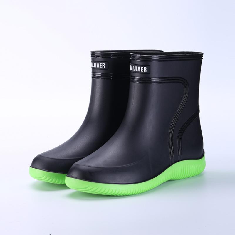 Fashion Rain Boots Waterproof Shoes Men's Tide Medium and Short Boots Wear Fleece Warm Non-slip Rain Shoes Women's Fishing Shoes Glue Shoes