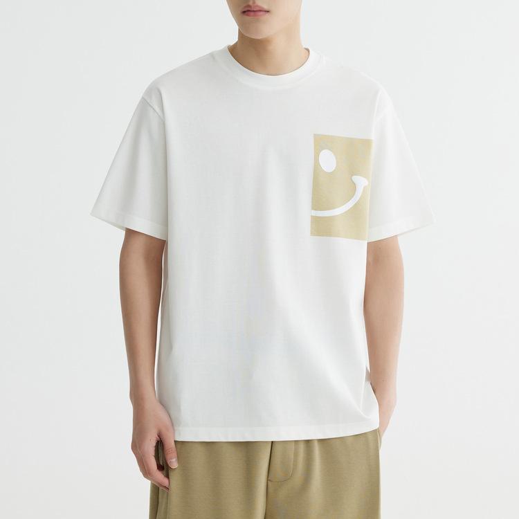 

Быстросохнущая мужская футболка из ледяного шелка, хлопка с прохладой и охлаждающим эффектом, с улыбающимся лицом, с короткими рукавами, летняя слегка свободная трендовая футболка с половиной рукавов XXXL белый