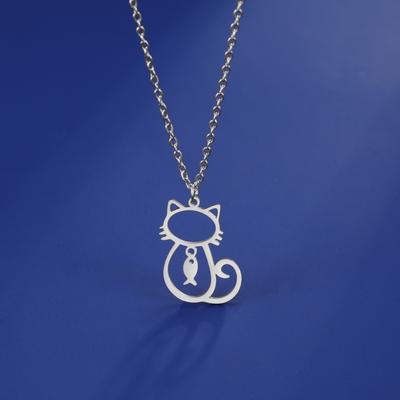 Cazador Lovely Cat Kitten Fish Pendant Necklace for Women Stainless Steel Gold Color Animal Neck Chain Jewelry Birthday Gift
