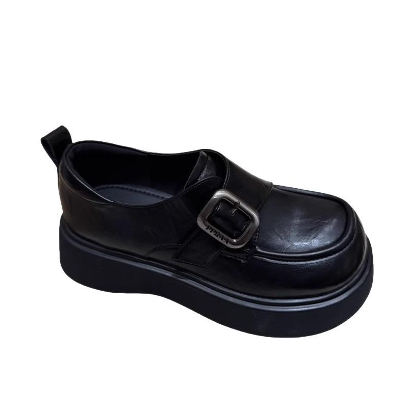 Platform loafers women's 2025 new spring brown versatile comfortable one-pedal single shoes British style small leather shoes