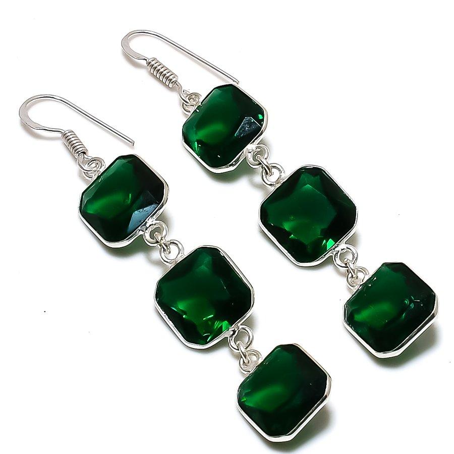 

Ювелирные серьги ручной работы из стерлингового серебра 925 пробы с натуральным драгоценным камнем перидот 2,76 дюйма I8Y45