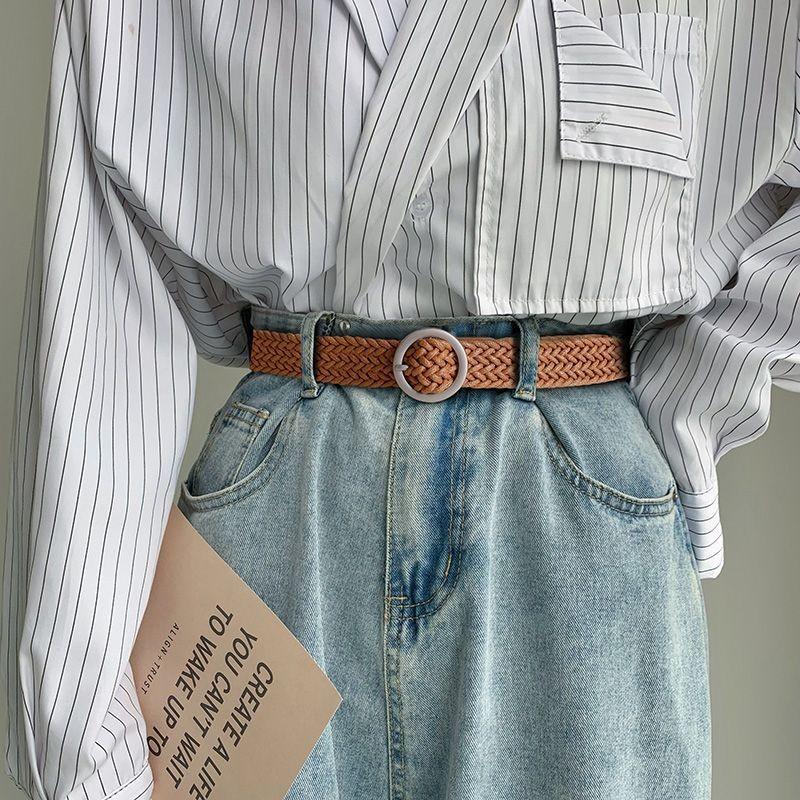 Stylish Durable No Punch Women's Ins Inspired Versatile Woven Canvas Belt For Jeans